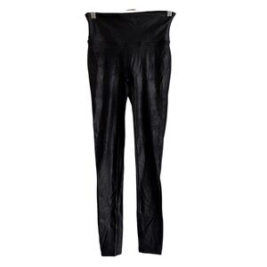 Spanx Women’s Faux Leather Black Compression Leggings Size S Athleisure Active‎
